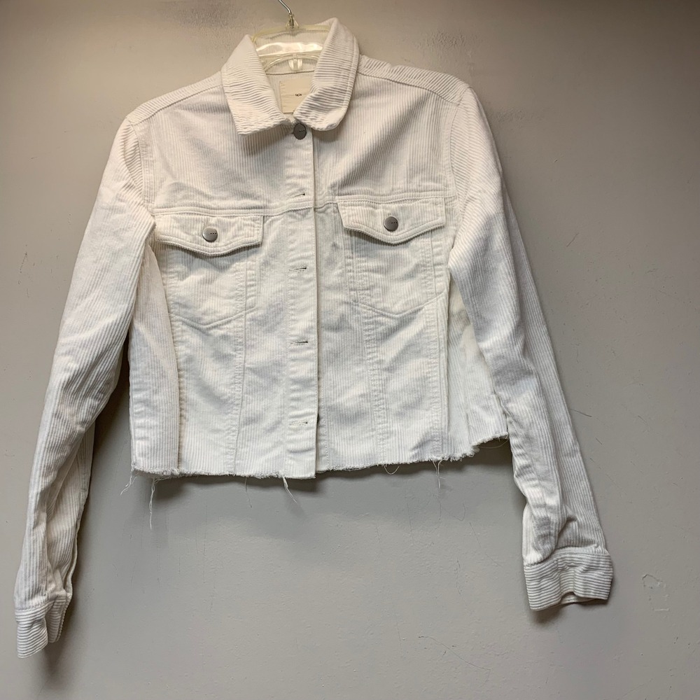 TGLA Corduroy Trucker Jacket Womens Medium White Excellent Raw Hem Cropped